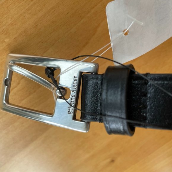 NEW Eitenne Aigner Womens Black Leather Belt with Silver Buckle. - Picture 3 of 3